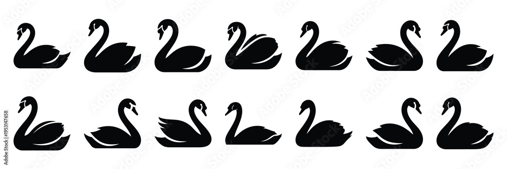 Fototapeta premium swan silhouette vector icon set collection and isolated on transparent background.
