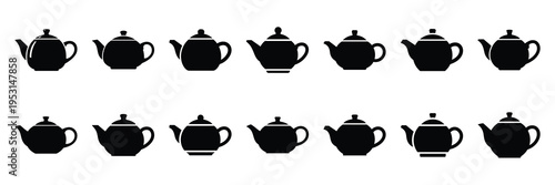 teapot silhouette vector icon set collection and isolated on transparent background.