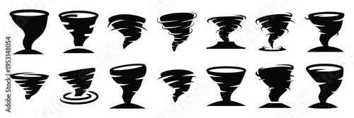 tornado silhouette vector icon set collection and isolated on transparent background.