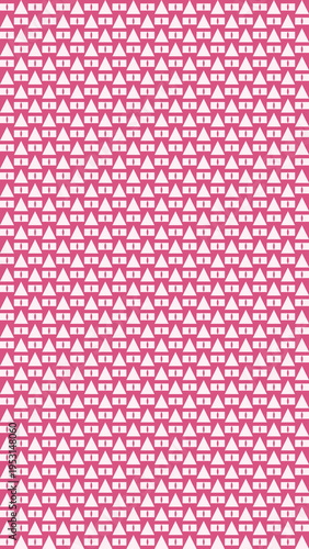 Pattern of Stylized Pink Houses on White vector background