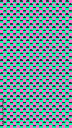 Geometric Pattern with Circles in Pink Teal and Black vector background