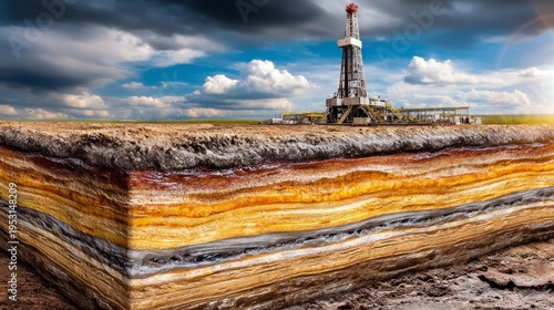 Oil Reservoir Drilling Cross Section Featured in Geological Formation