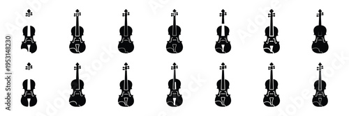 violin silhouette vector icon set collection and isolated on transparent background.