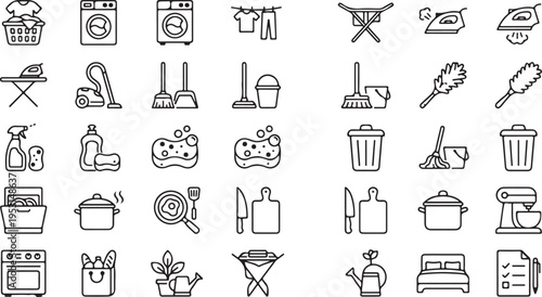 Black and white kitchen cleaning icons.