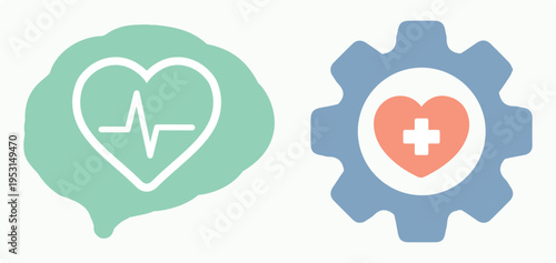 Brain, doctor, mental health, heart, heartbeat, psychology, therapy, pulse, medicine, mind. Emotion, well-being, feeling. Set, concept, connection, vector, collection