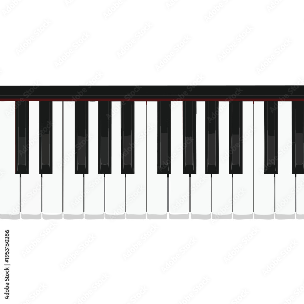 Fototapeta premium Close-up of black and white piano keys with subtle shading and a red accent strip