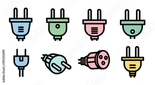Colorful electric power plugs isolated.