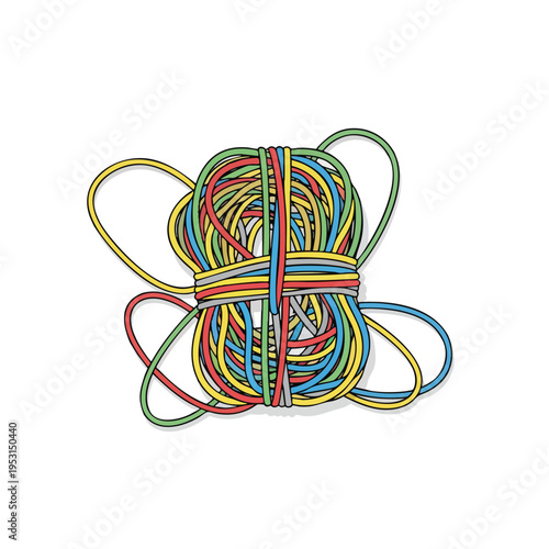 A tightly bound bundle of colorful rubber bands, artfully arranged
