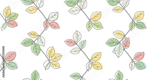 Colorful leaves on a branch.