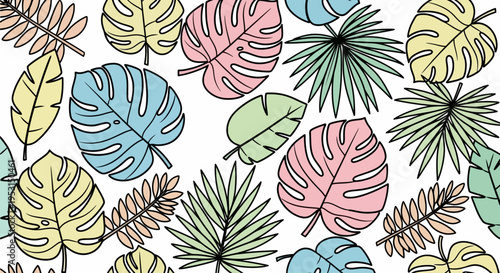 Colorful tropical leaves on white background.