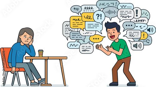 Man talking to a woman sitting.