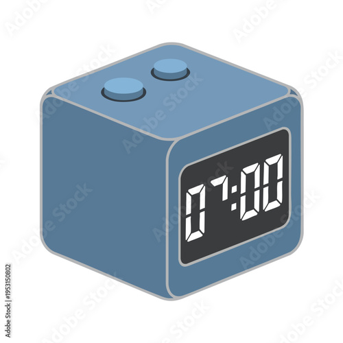 Blue cube digital alarm clock displays 0700