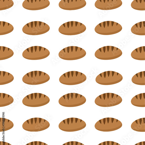 A repeating pattern of cartoon-style brown bread loaves on a white background