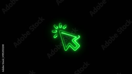 Green neon glowing computer mouse cursor with click effect on dark Generate title without using the word 