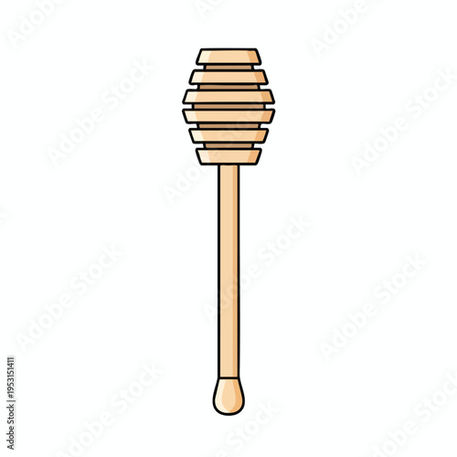 Simple illustration of a wooden honey dipper with grooves on the dipper head