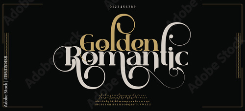 Golden Romantic  premium luxury elegant alphabet letters and numbers. Vintage wedding typography classic serif font decorative vintage retro. creative vector illustration