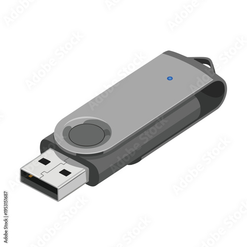 Silver swivel USB flash drive with blue LED indicator