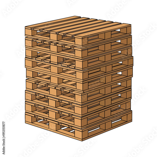 Stack of wooden shipping pallets isolated on a white background