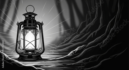 Lantern Light Source Dark Background.