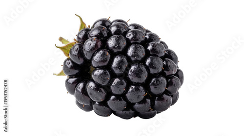 A fresh vibrant single dark purple blackberry covered in glistening water droplets isolated on a deep black background showcasing its juicy healthy te