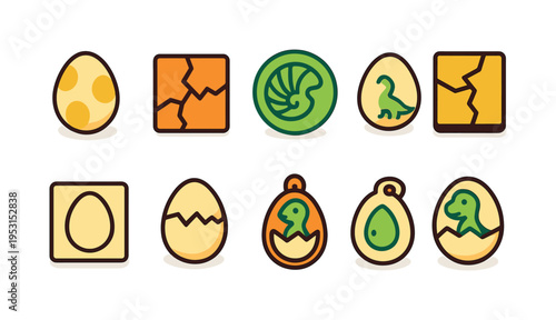 Cute dinosaur eggs hatching and cracking, representing new life and prehistoric beginnings