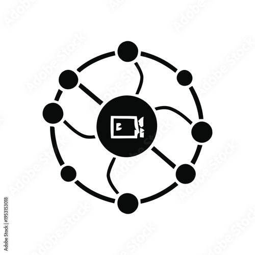 Seamless video content distribution network icon representing digital streaming and connected multimedia systems for broadcasting and online communication