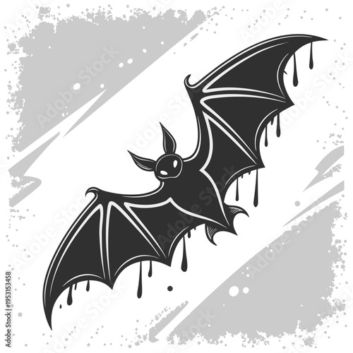 Gothic bat silhouette with dripping liquid effect on grunge splatter background ideal for halloween design street wear apparel and spooky branding
