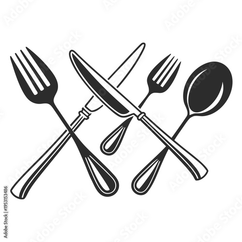 Abstract cutlery layout featuring scattered fork knife and spoon elements for modern restaurant interior design and creative food blog header vector