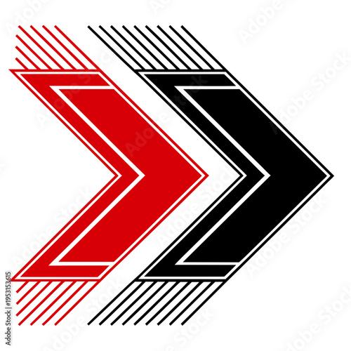 Modern chevron arrows in red and black with geometric design conveying speed direction and forward momentum for dynamic visual compositions