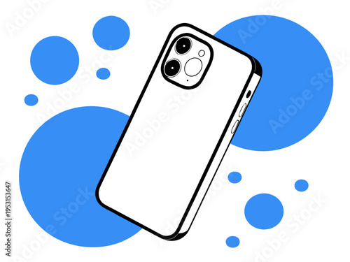 Minimalist smartphone outline illustration with blue circular background elements for mobile technology app development and social media advertising