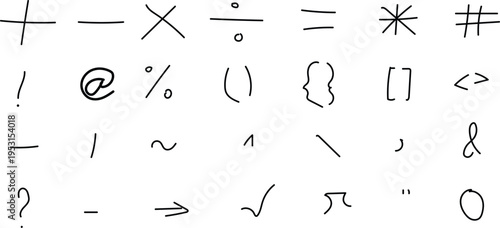 Collection of Hand- Drawn Mathematical and Punctuation Symbols Keywords: symbols, math