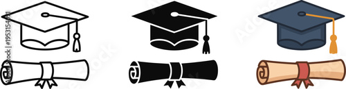 Graduation Cap and Diploma Icons vector illustration