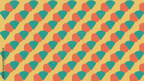 Retro Pattern with Teal and Coral Semicircles