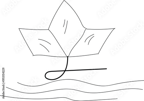 Outline Drawing of a Leaf with Stem and Waves Keywords: leaf, outline, drawing, stem, waves