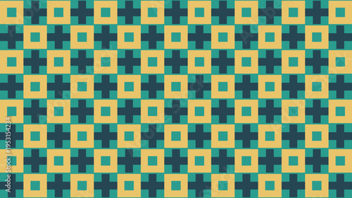 Retro Geometric Pattern in Yellow Teal and Dark Blue