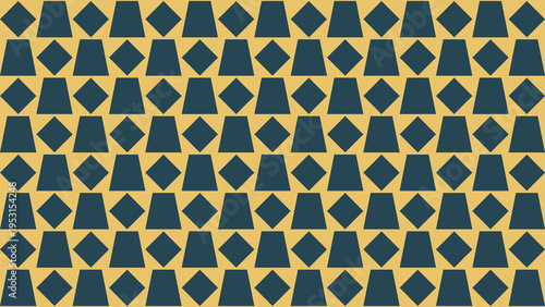 Geometric Pattern with Diamonds and Trapezoids in Teal and Gold