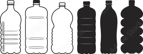 Plastic Bottle Outlines and Silhouettes vector illustration