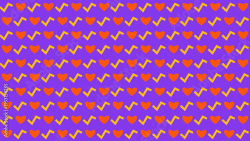 Pattern With Hearts and Check Marks On Purple Background