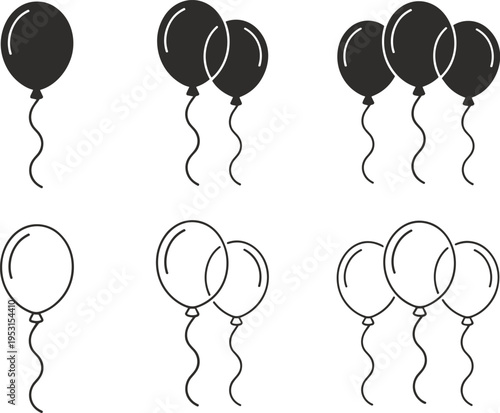 Six Pairs of Balloons in Silhouette and Outline party