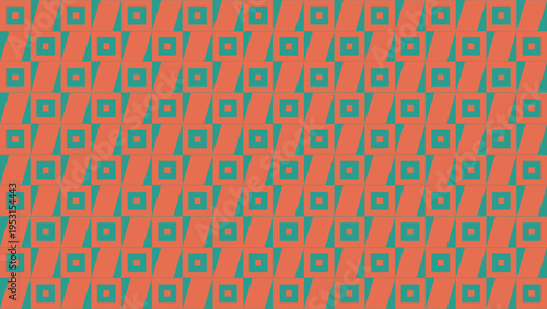 Retro Geometric Pattern In Coral And Teal