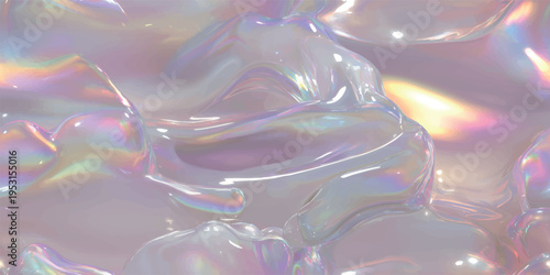 Iridescent holographic liquid foil with colorful pearlescent reflections for design, textiles, packaging, and branding