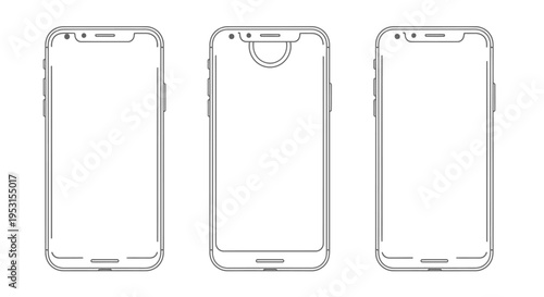 modern smartphone outlines featuring various screen notches and punch hole designs perfect vector templates for uiux