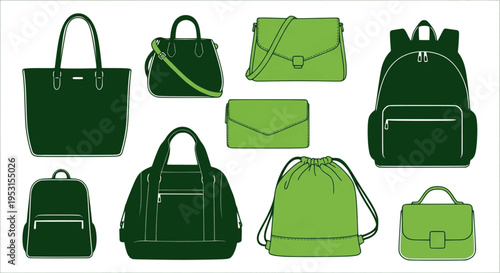 Collection of Green Silhouette Handbags and Backpacks
