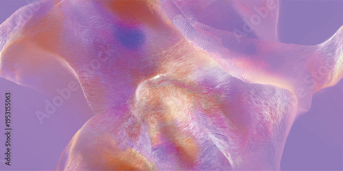 Dynamic purple and orange mesh wireframe wave with glowing light for design, textiles, packaging, and digital branding