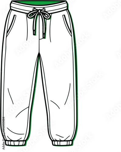 Simple Line Drawing of Green Sweatpants with Drawstring and Pockets
