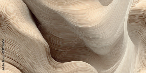 Minimalist 3D desert sand waves seamless pattern with fine linear texture and soft shadow for architectural decor.