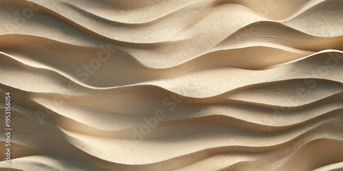 Minimalist 3D desert sand waves seamless pattern with fine linear texture and soft shadow for architectural decor.