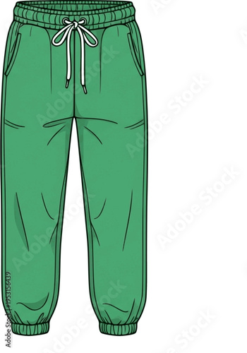 Simple Line Drawing of Green Sweatpants with Drawstring and Pockets

