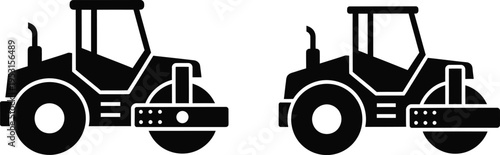 Road Roller Construction Machinery Icon Set Vector