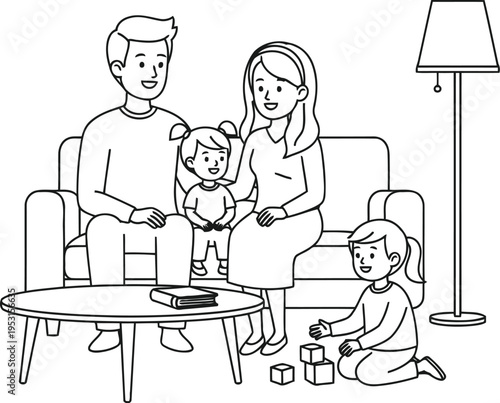 Family enjoying a cozy evening with technology and pets in a living room setting